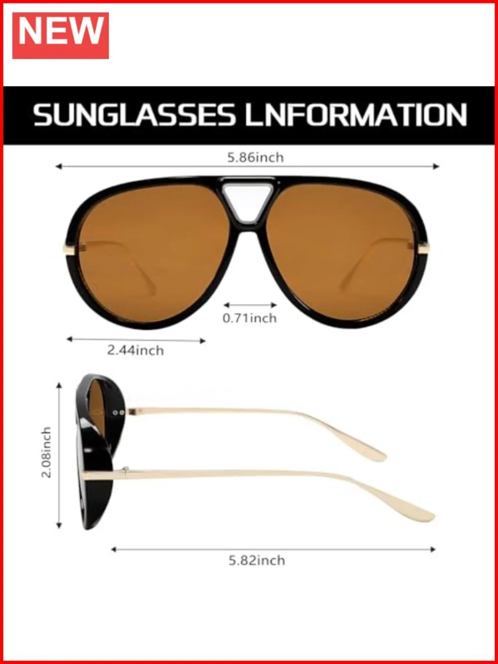 Retro Oversized Aviator Sunglasses, Gold Metal Frame, UV Protection, Unisex